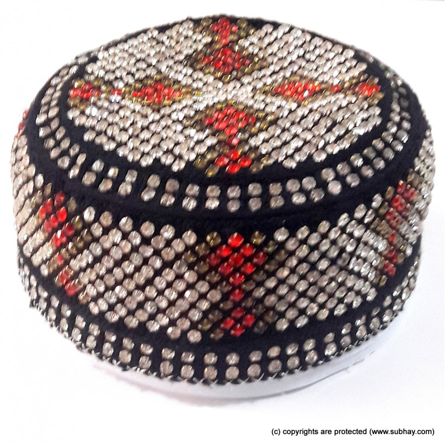 Multi Color Round Full Sindhi Nagina /  Zircon Cap or Topi MKC-806